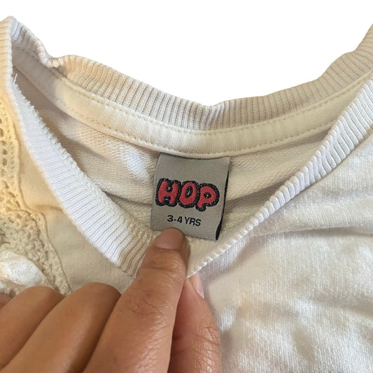 Hop white ruffle lace pullover crew sweatshirt SIZE 3-4