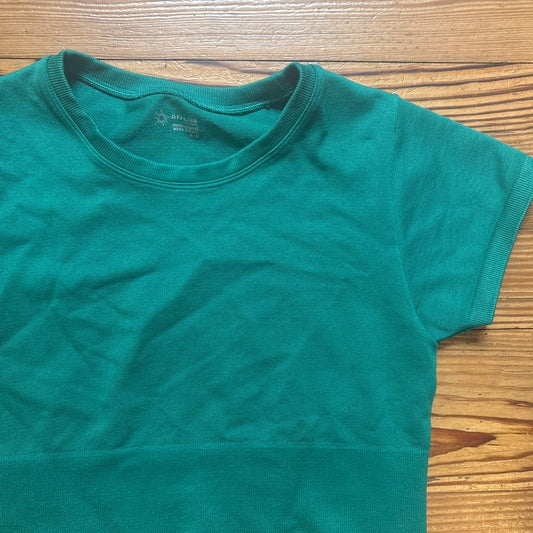 Aerie Offline emerald ribbed green cropped short sleeve shirt SIZE M