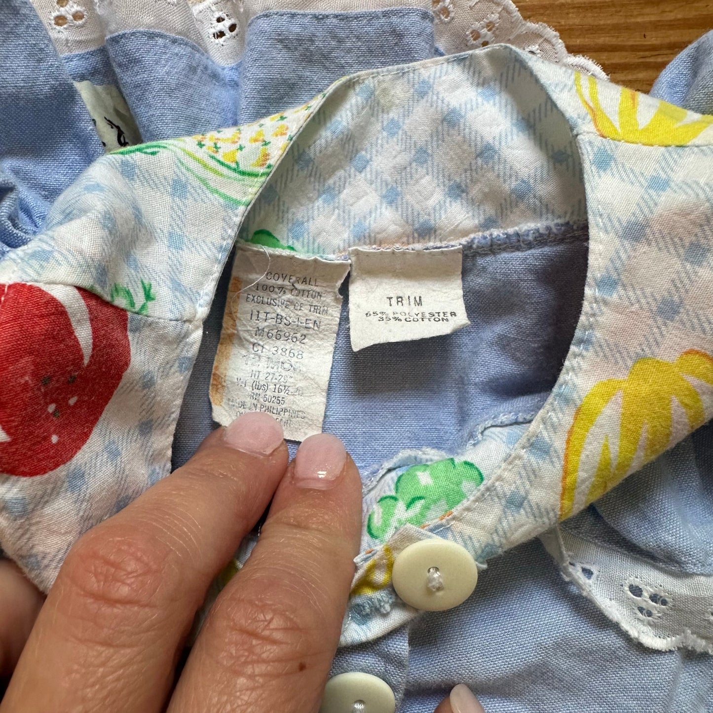 Vintage light blue ruffle lace trim vegetable bunny short sleeve one piece SIZE 12M