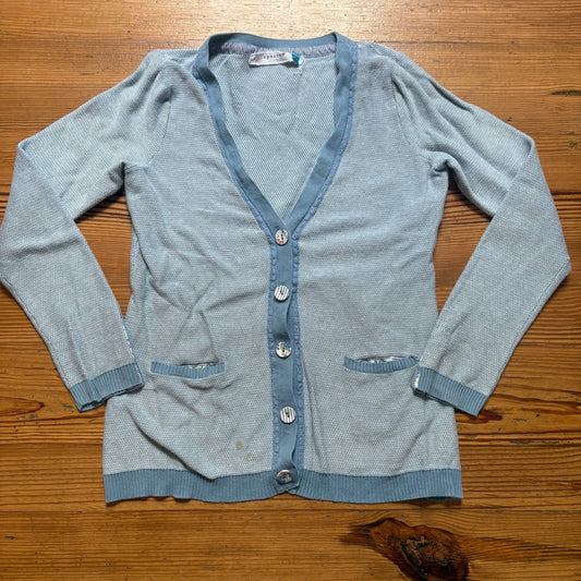 Sparrow blue white cottage floral button cardigan sweater SIZE M