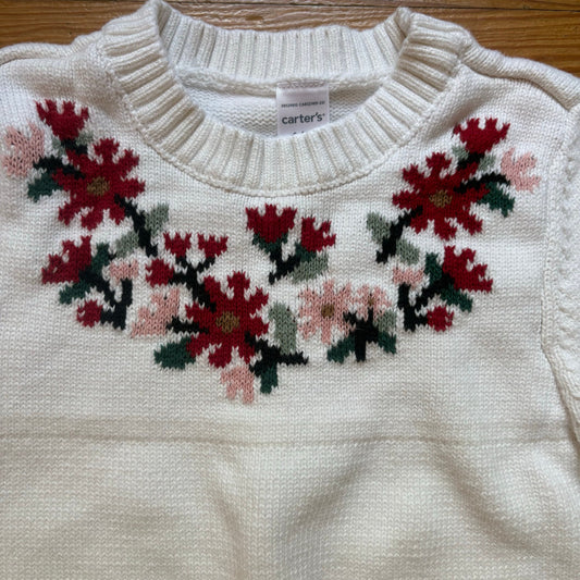 Carter's white red pink holiday floral knit crew girls sweater SIZE 6