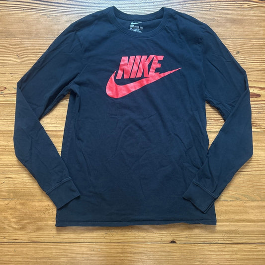 Nike black red emblem athletic cut long sleeve cotton mens shirt SIZE M