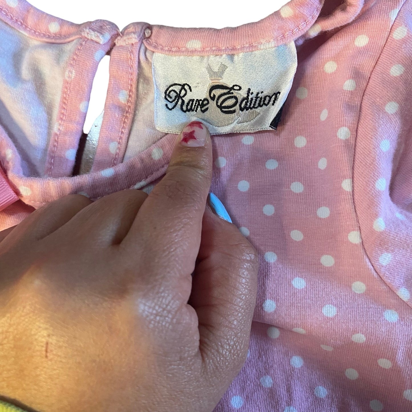 Rare Editions pink white polka dot ruffle sleeve dog embroidered shirt SIZE 4