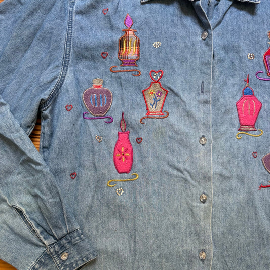 Bobbie Brooks vintage denim perfume long sleeve button up shirt SIZE L