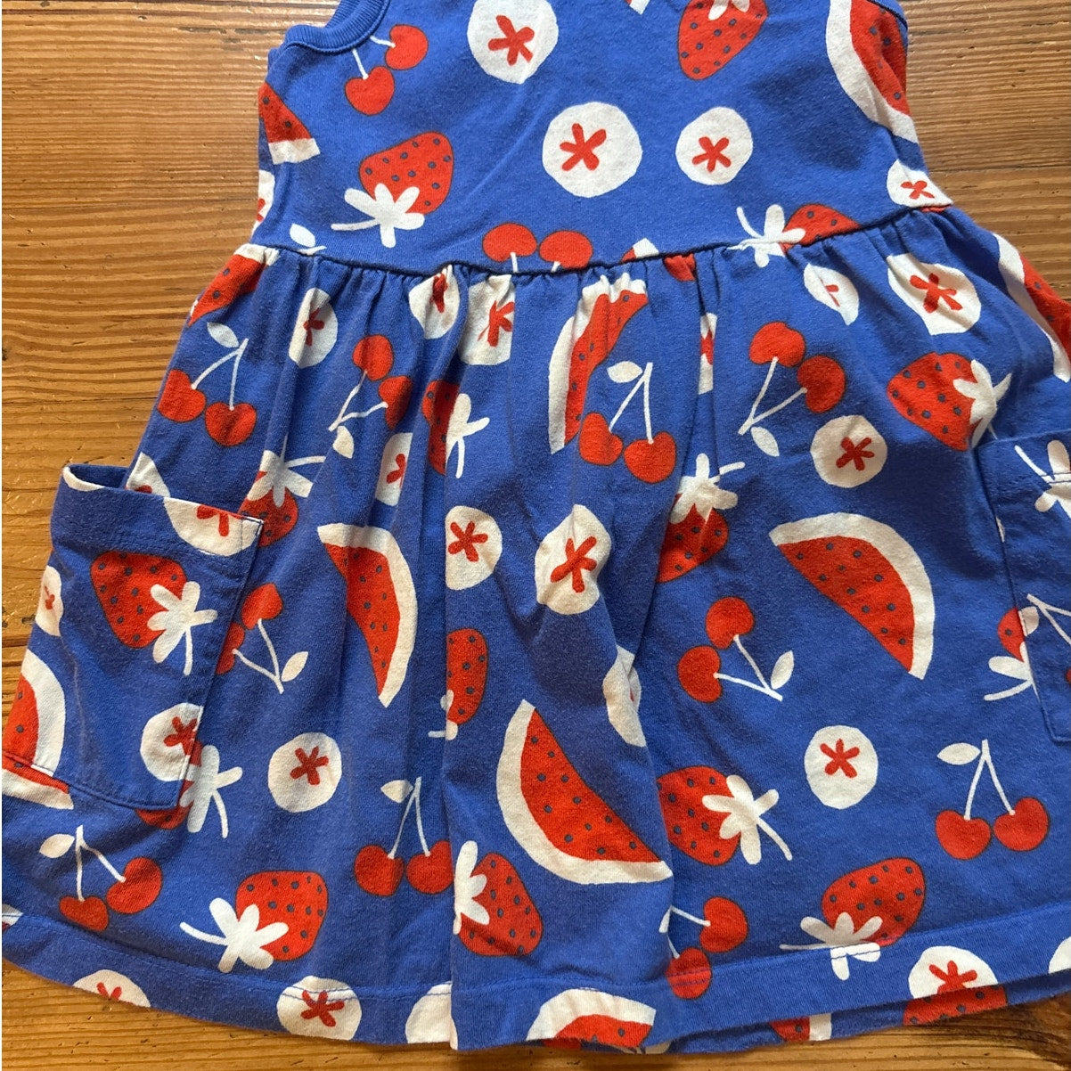 Hanna Andersson blue red strawberry blueberry fruit tank toddler dress SIZE 4