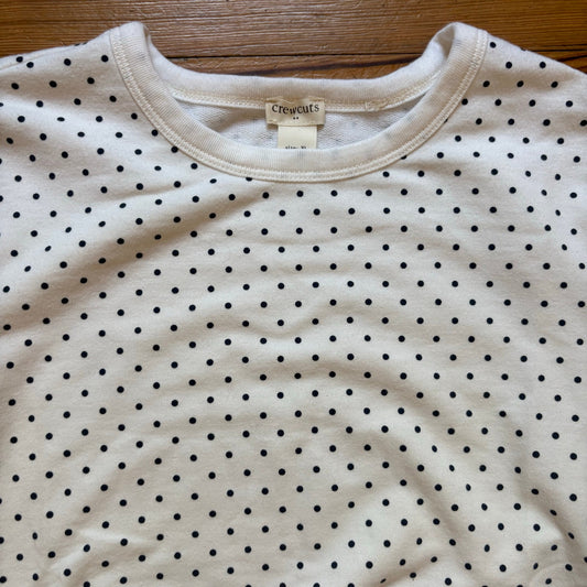 Crewcuts white black polka dot long sleeve scalloped hem girls shirt SIZE XL