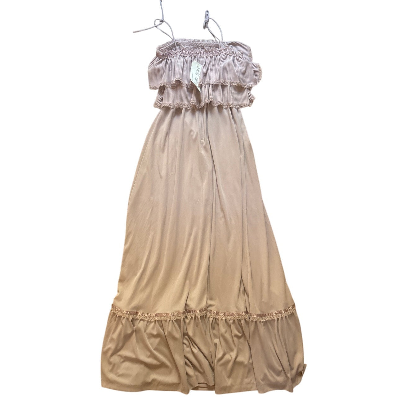 NWT Vicky Vaughn vintage blush pink lace ruffle top tie strap maxi dress SIZE 7