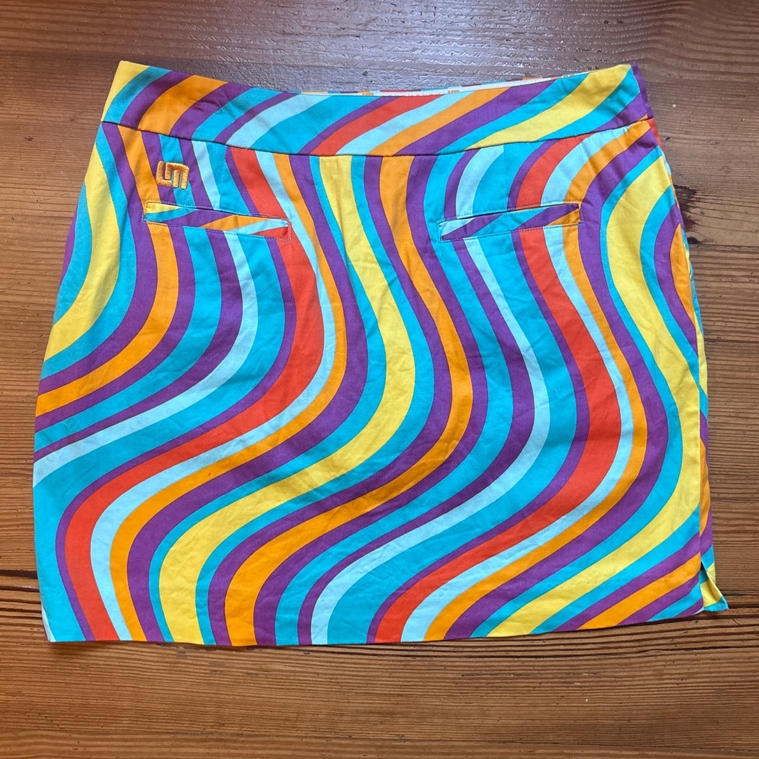 LoudMouth blue yellow 70s retro shorts lined golf skirt SIZE 10