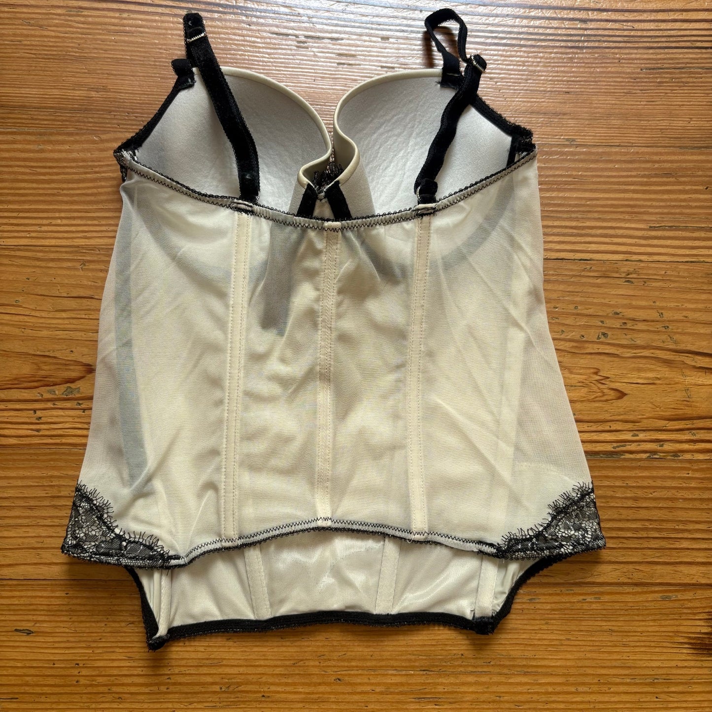 Victoria's Secret cream black lace adjustable strap bustier SIZE 34C