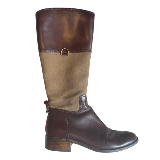 Etienne Aigner two toned leather heeled plaid lined riding boots SIZE 10M