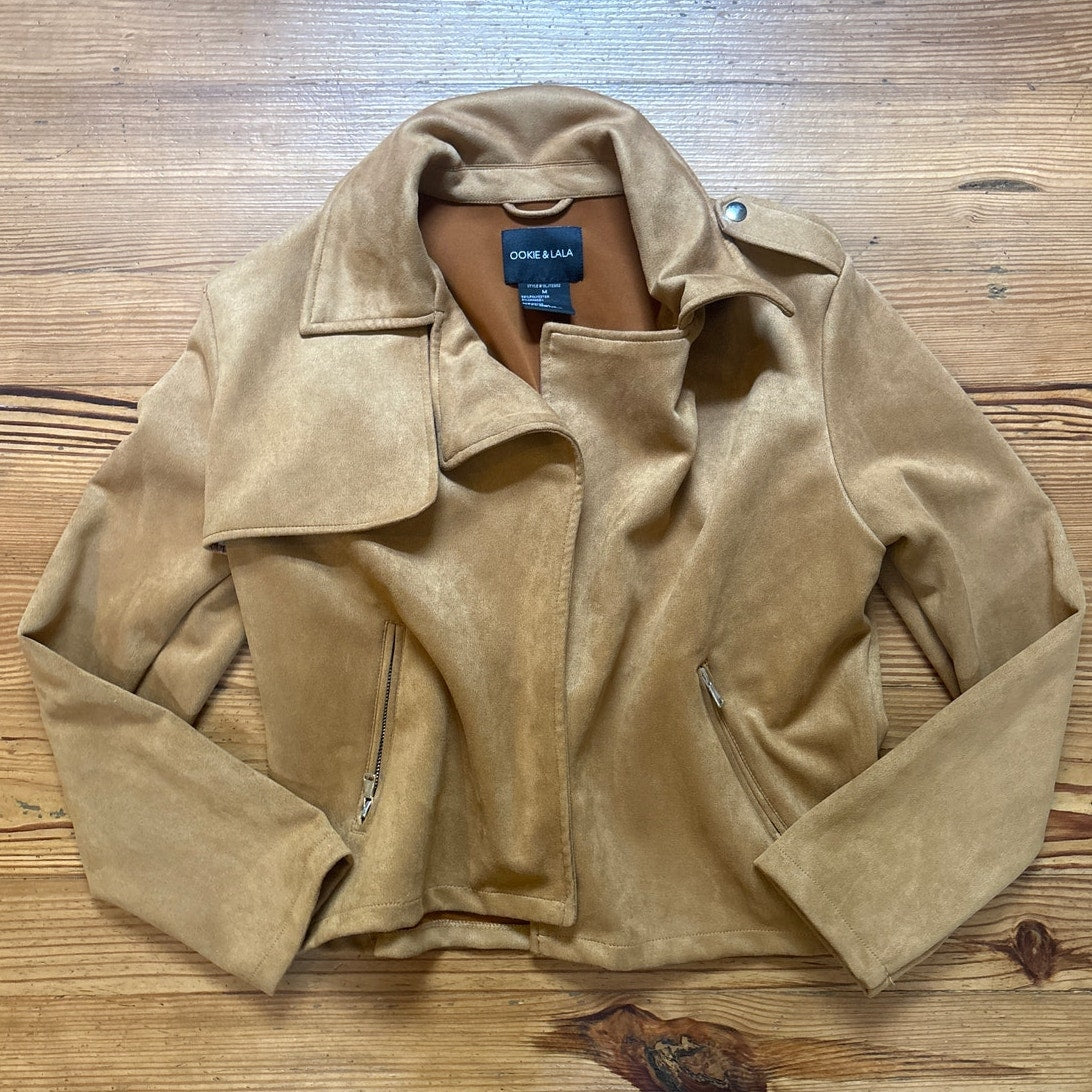 Ookie & LaLa brown tan faux suede open  jacket SIZE M