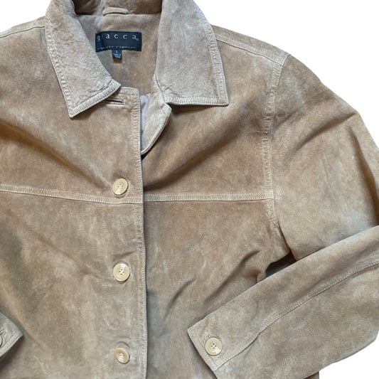 Giacca light brown suede leather button up collar blazer jacket SIZE L