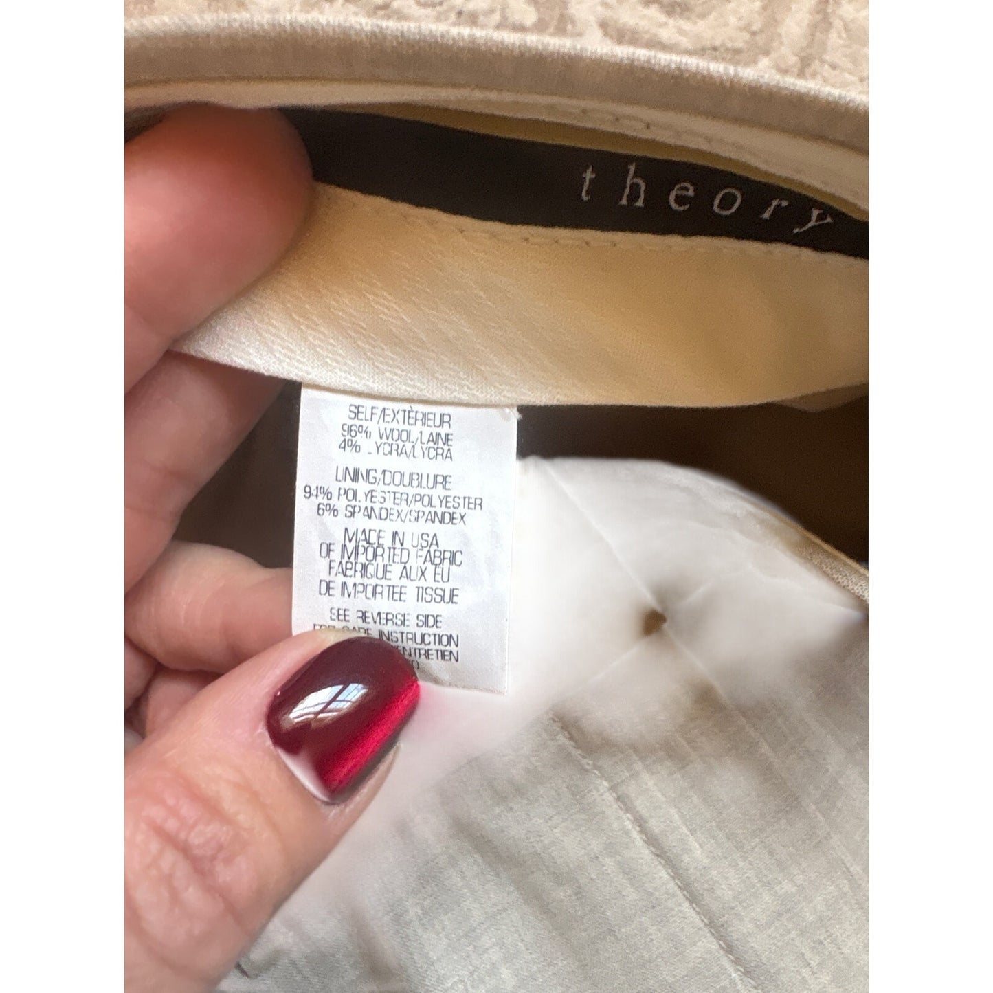 Theory beige wool straight leg mid rise trouser pants SIZE 12