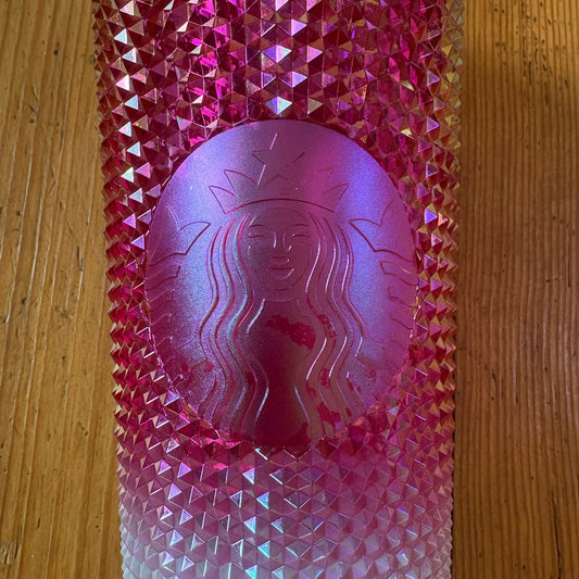 Starbucks studded holiday 04' 24 oz chrome pink white gold straw cup