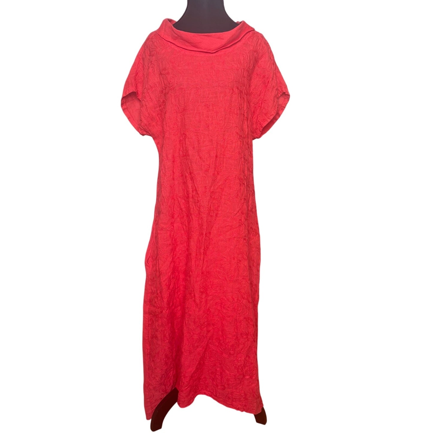 Lungo L'arno red cowl neck linen floral stitching maxi dress SIZE L