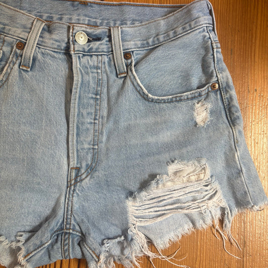 Levi's 501 light wash distressed button fly high rise shorts SIZE 0