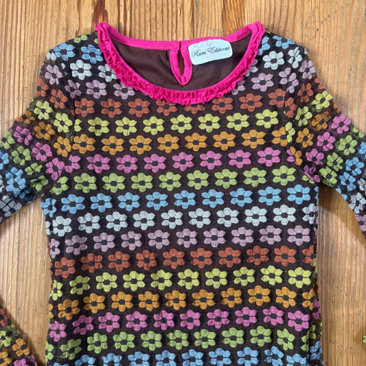 Rare Editions 70s brown floral sheer sleeve ruffle bottom girls dress SIZE 10