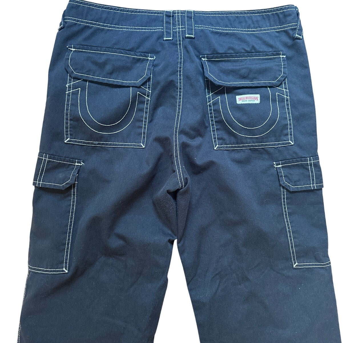True Religion black baggy cargo white stitching mens jeans SIZE 31