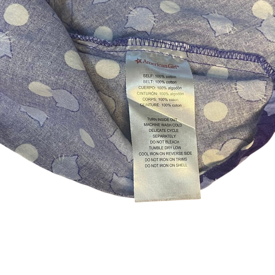 American Girl cat blue polka dot sleeveless tie waist girls dress SIZE 10