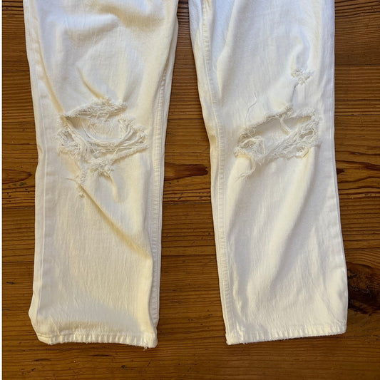 Abercrombie & Fitch white straight distressed high rise curve jeans SIZE 10S