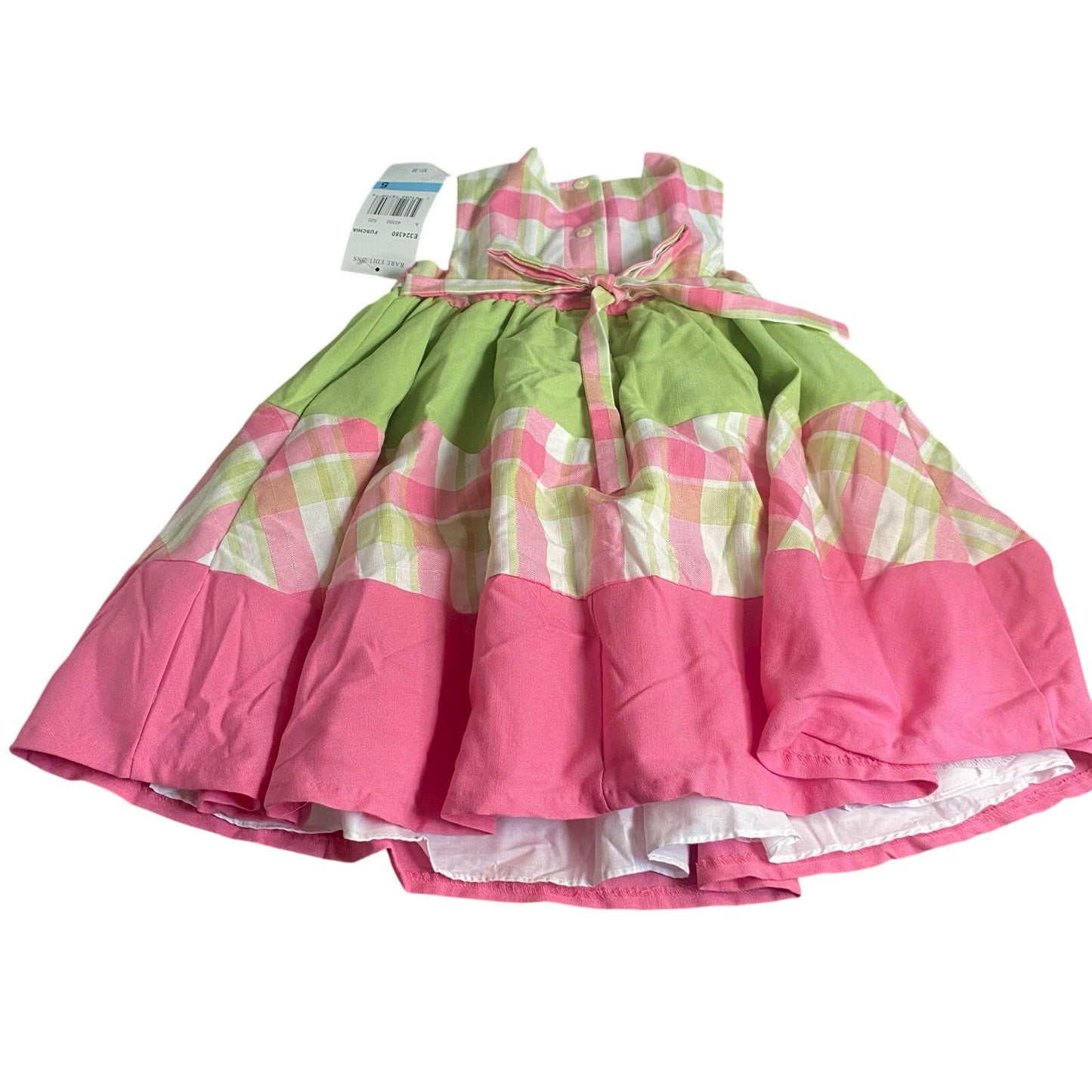 NWT Rare Editions pink green plaid bows tank fit flare formal dress SIZE 5