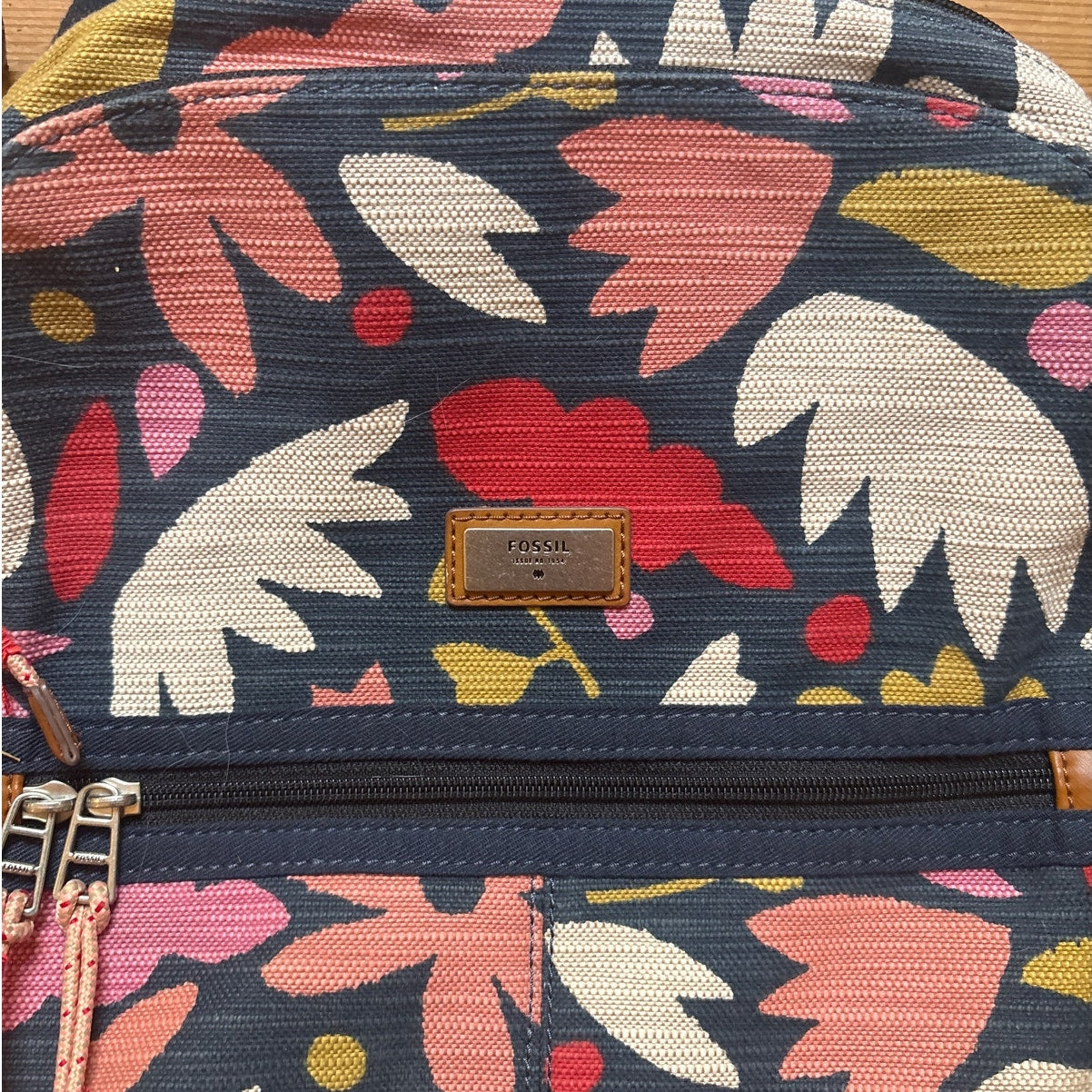 Fossil Blake navy pink floral two compartment laptop backpack