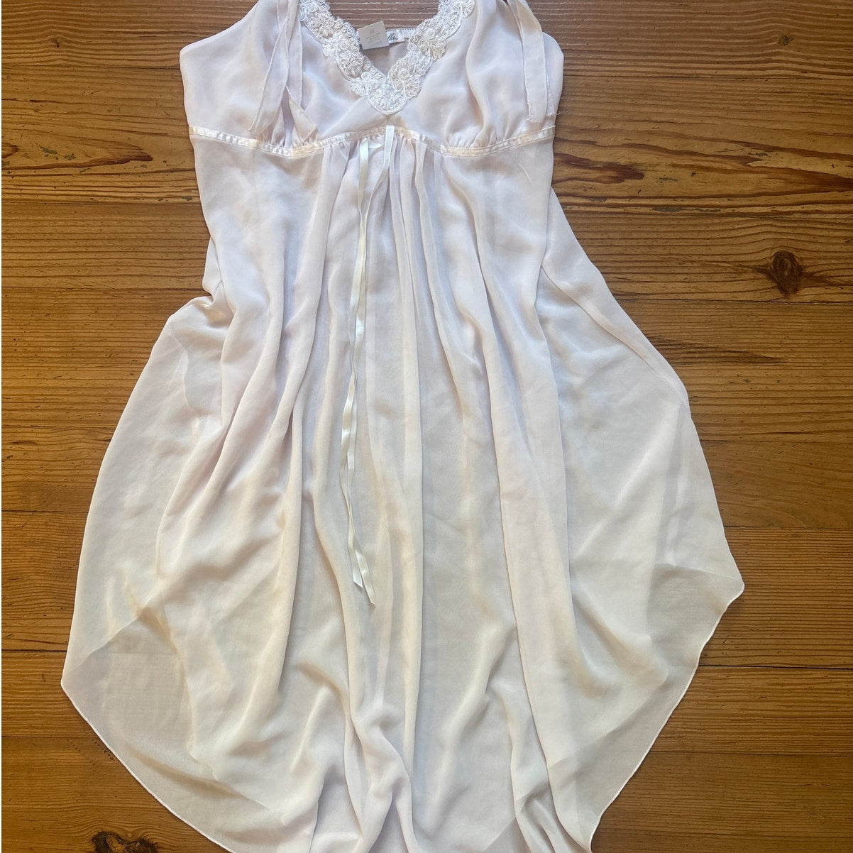 Linea Donatella light pink ruffle sleeve lace high low sheer slip dress SIZE M