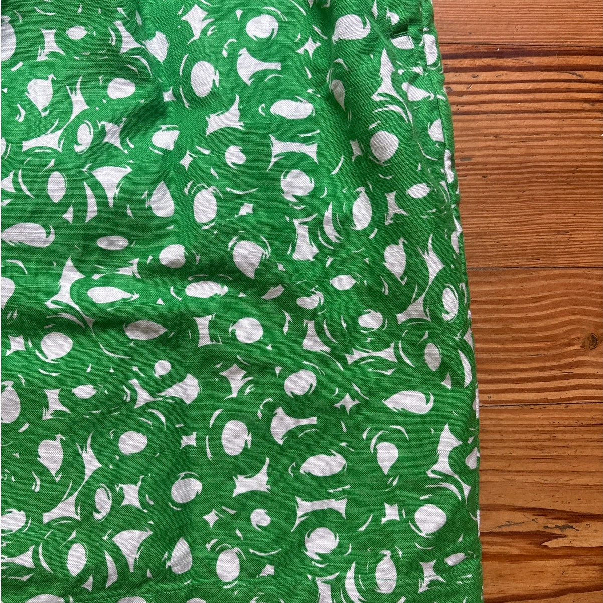 Boden green ivory abstract cotton linen blend pencil midi skirt SIZE 4