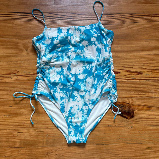 No Boundaries blue white tie dyed cheeky one piece swimsuit SIZE L