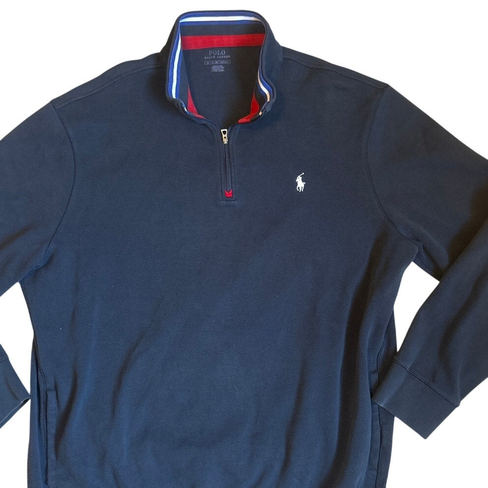 Polo Ralph Lauren dark navy quarter zip pullover mens sweater SIZE XL