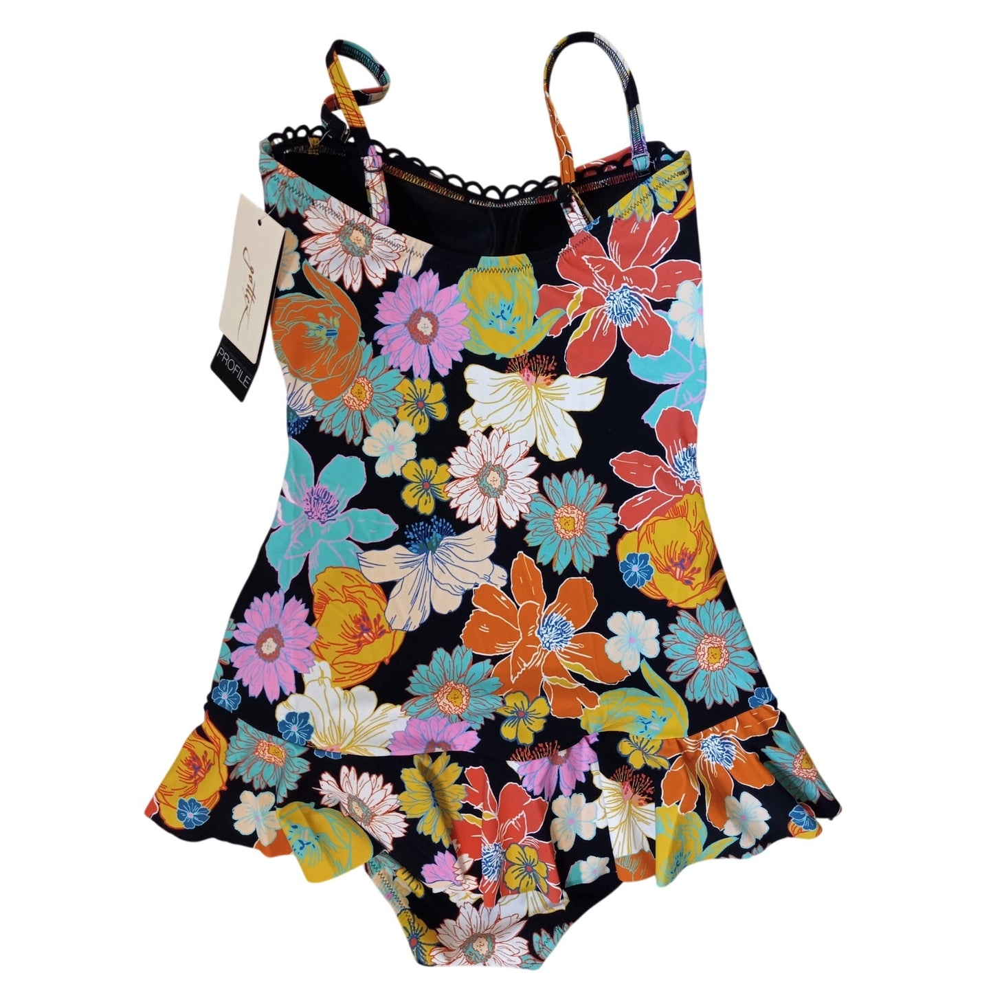 NWT Gottex Rising Sun black colorful floral one piece swimsuit dress SIZE 10