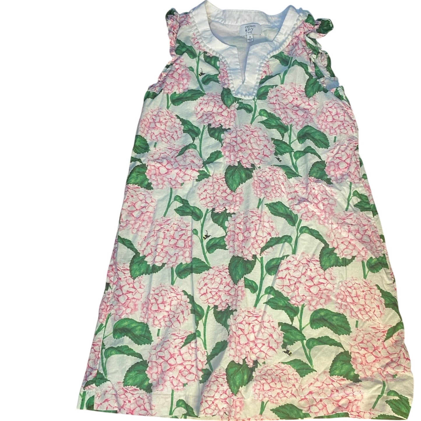 Crown & Ivy white pink floral pompom sleeveless girls dress SIZE 10