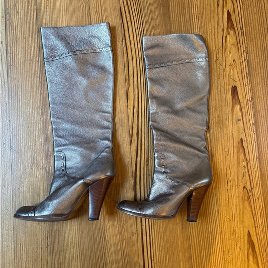 Marc Jacobs vintage metallic bronze leather knee high chunky heel boots SIZE 7.5