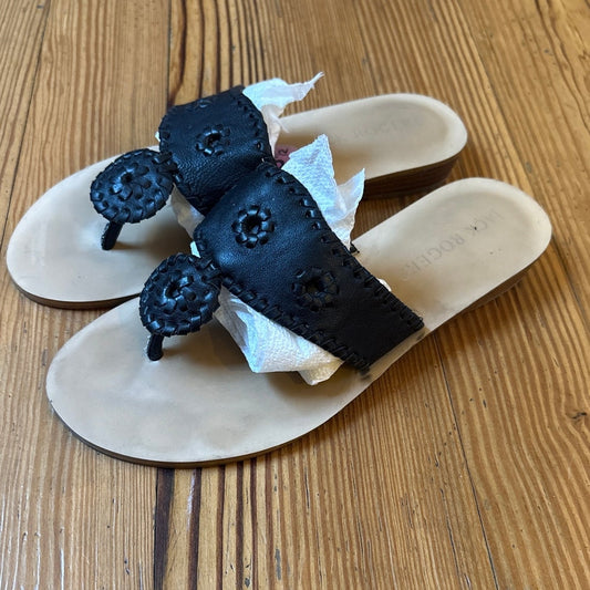 Jack Rogers black leather beige sole classic thong women's sandal SIZE 8.5