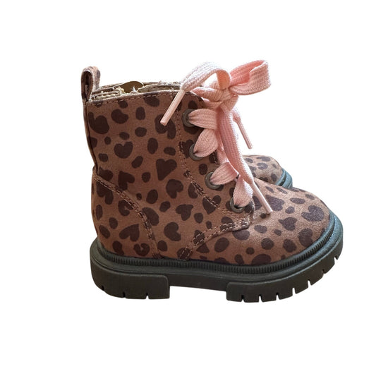 Cat & Jack brown cheetah heart zipper side pink lace booties SIZE 5