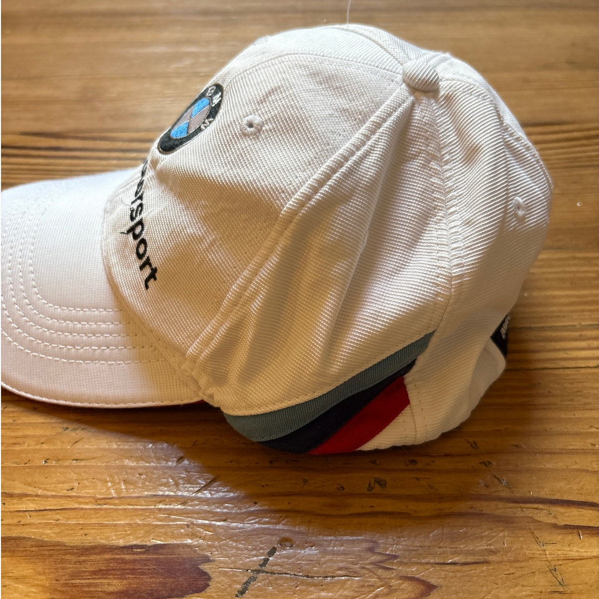 BMW Motorsport white blue red detailing adjustable baseball cap hat