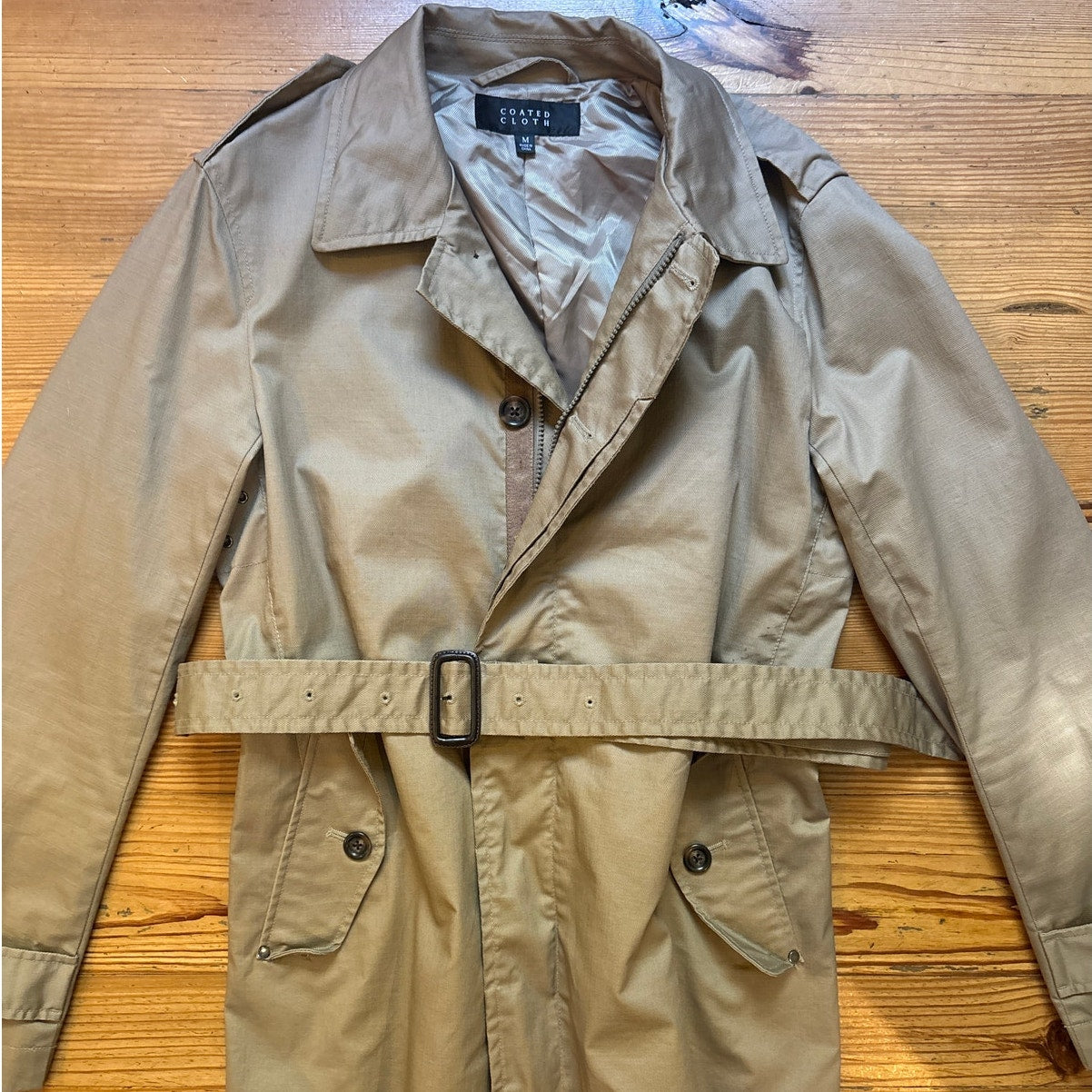 Coated Cloth tan womens belted trench coat SIZE M