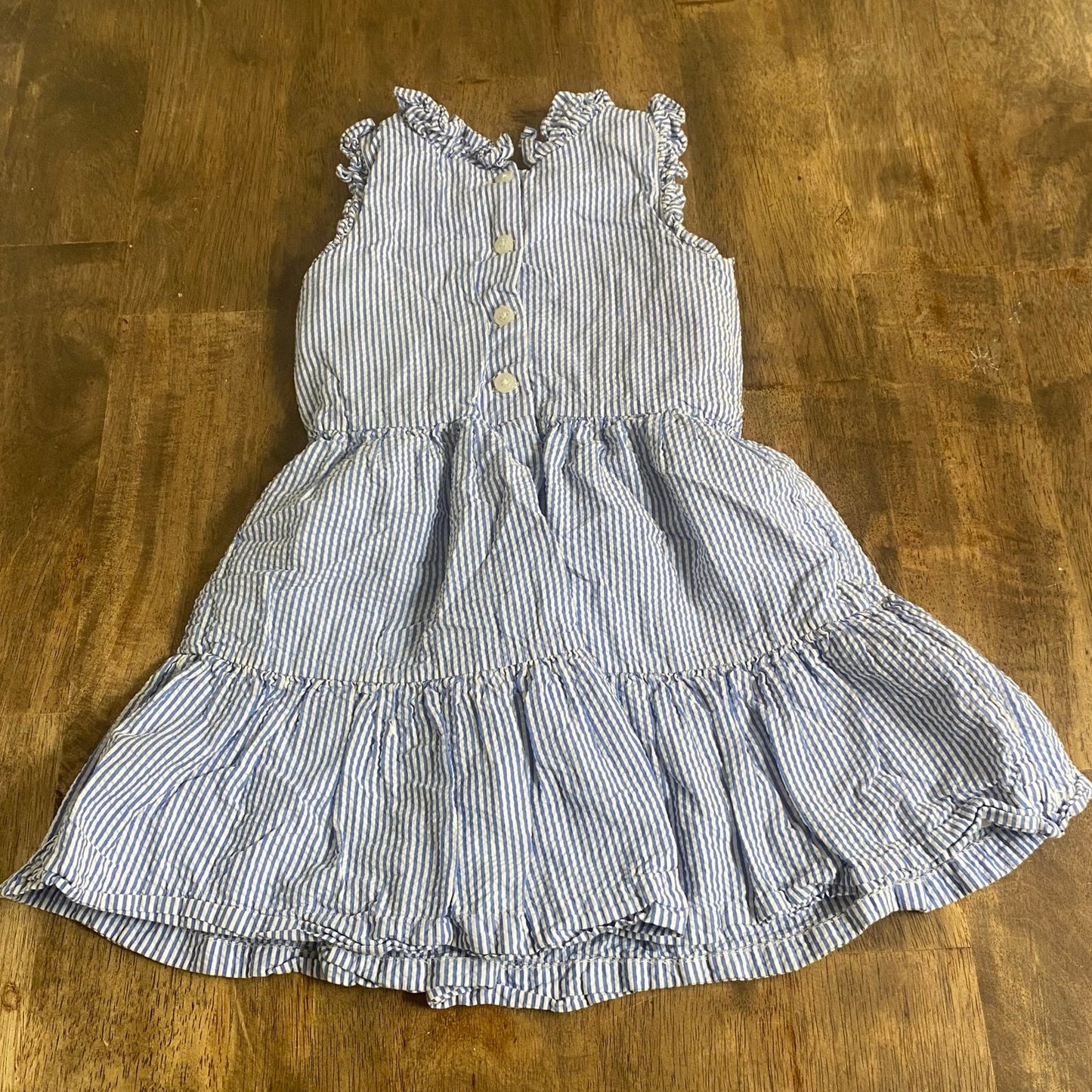 Polo Ralph Lauren blue seersucker sleeveless ruffle collar tiered dress SIZE 5
