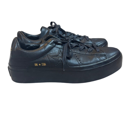 Converse All Star black leather platform low top lace sneakers SIZE 9
