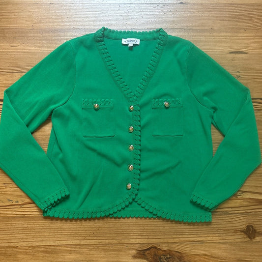 NANETTE Nanette Lepore bright green gold button cardigan sweater SIZE L