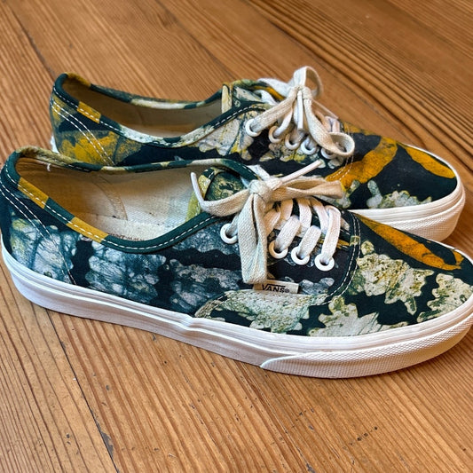 VANS Authentic Della Batik green yellow low top lace unisex sneakers SZ W8 M6.5