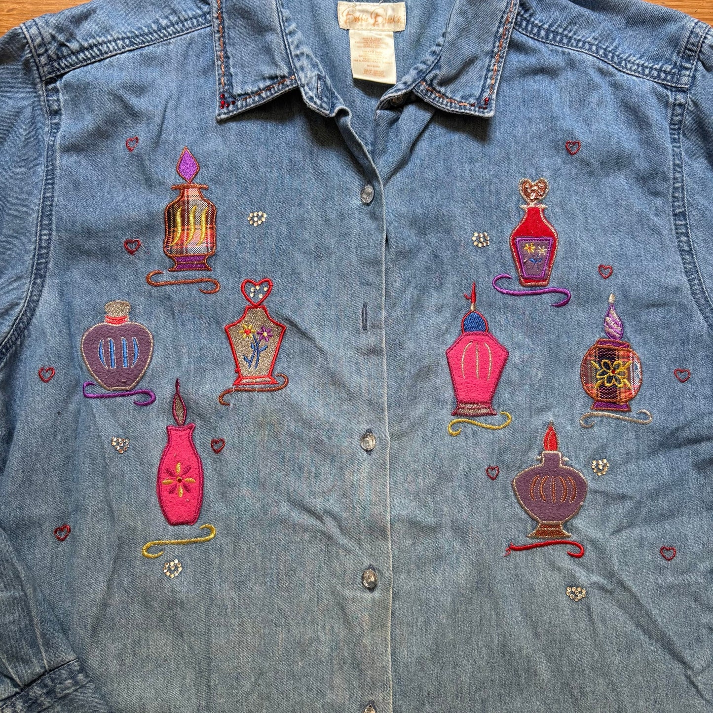 Bobbie Brooks vintage denim perfume long sleeve button up shirt SIZE L