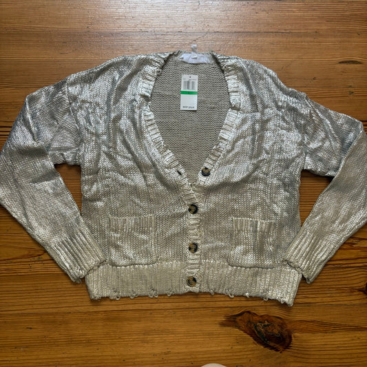 NWT Seven7 silver knit button up cardigan sweater SIZE L