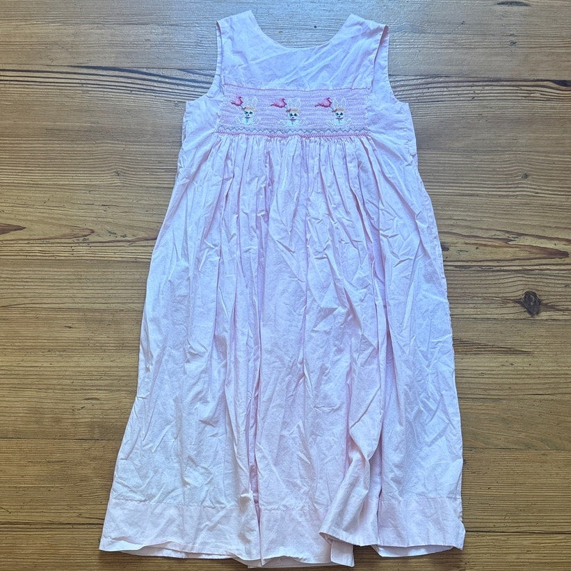 Pink smocked rabbit bunny spring girls tank dress SIZE 8