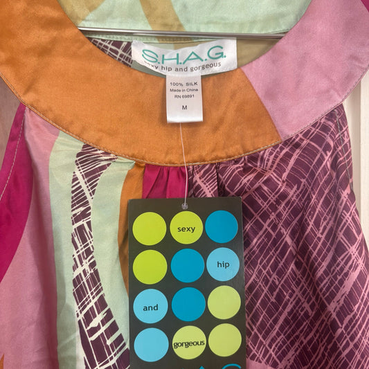 NWT S.H.A.G. retro silk sleeveless open back blouse shirt SIZE M