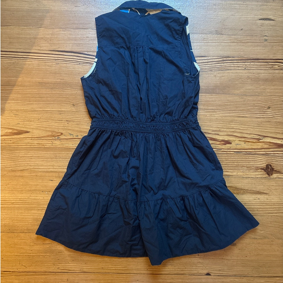 Jacquie The Label navy blue sleeveless tie waist collared shirt dress SIZE M