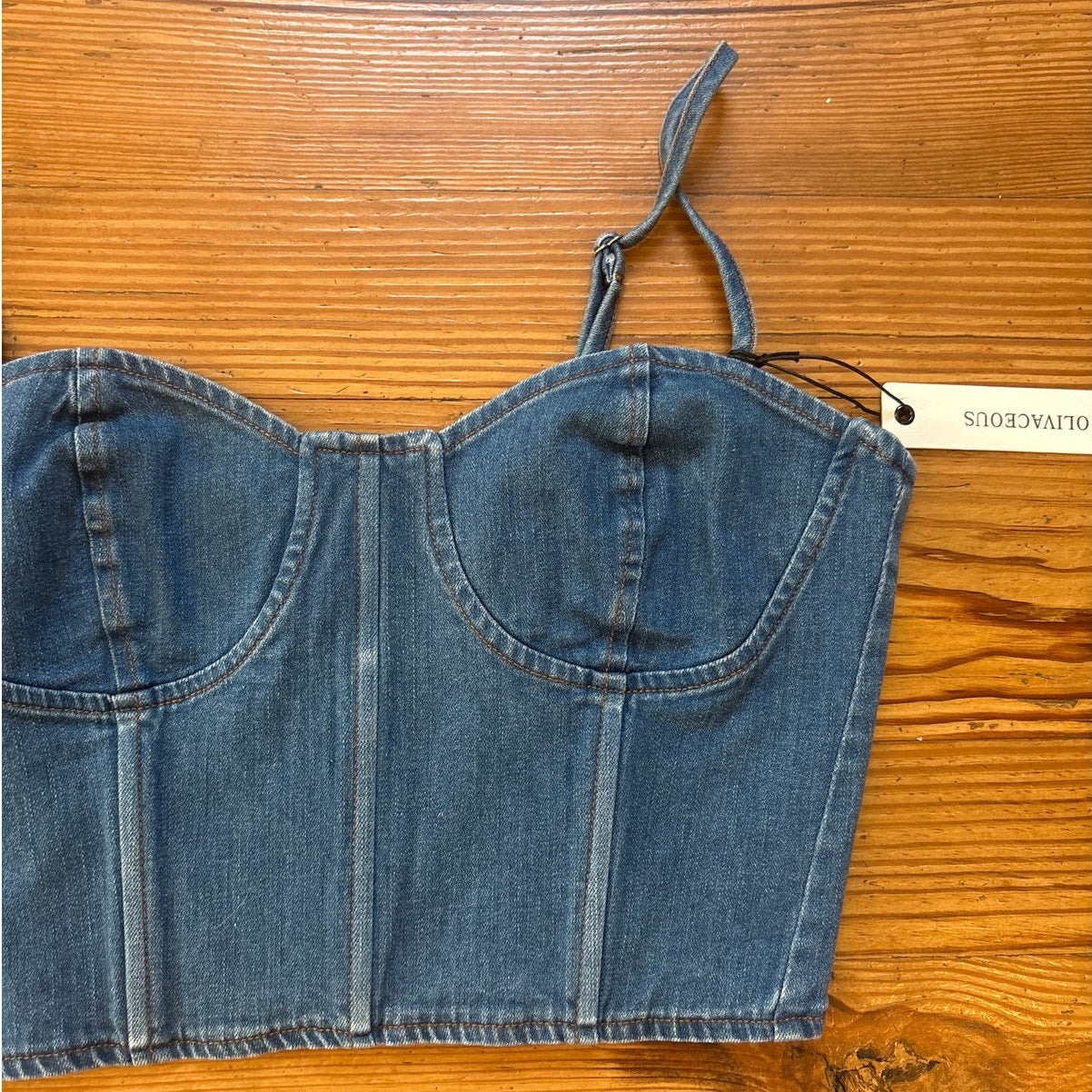NWT Olivaceous medium wash denim corset top SIZE L