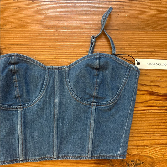 NWT Olivaceous medium wash denim corset top SIZE L