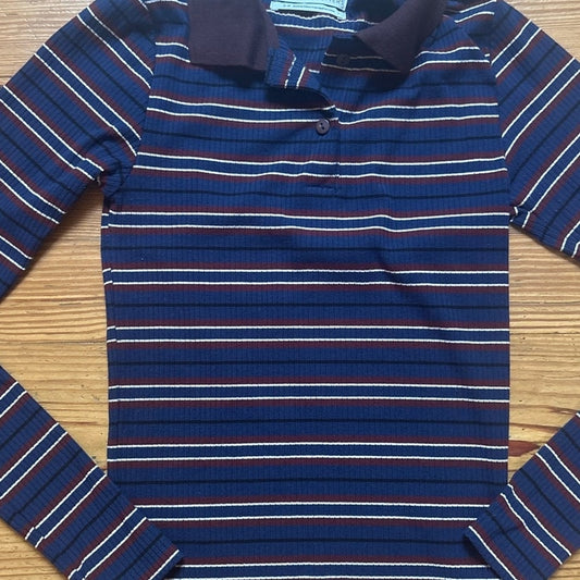 Urban Outfitters blue dark red long sleeve striped womens polo shirt SIZE S
