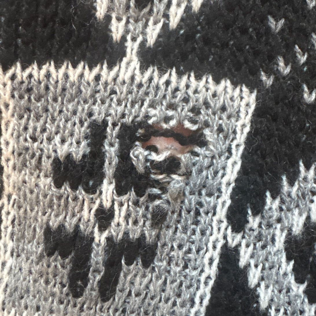 Pomodoro VTG black white knit geometric crew grandpa sweater SIZE XL